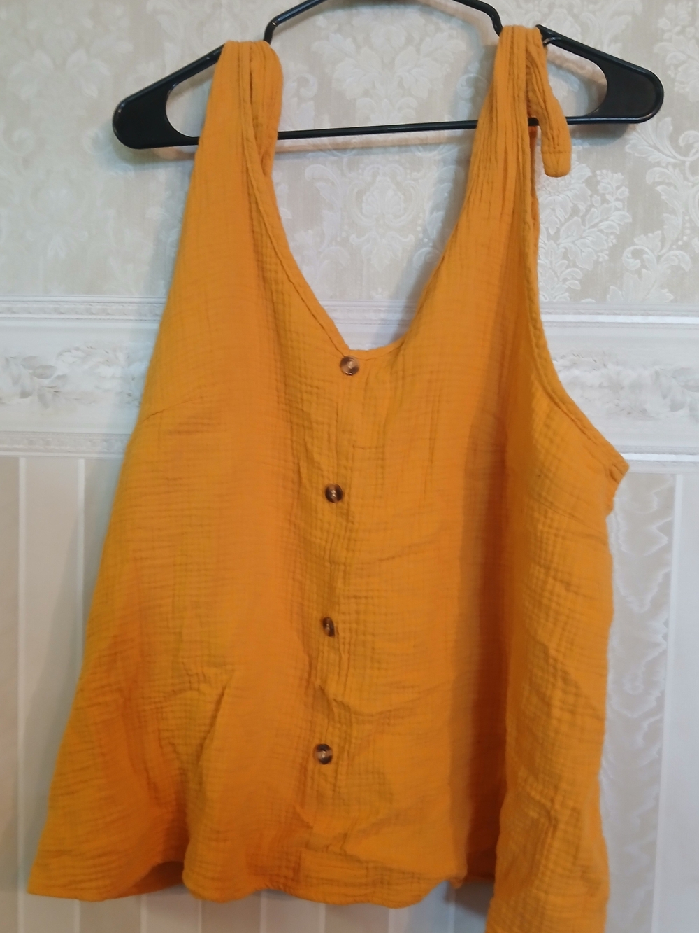 SHEIN Mustard Button-Front Tie-Strap Camisole